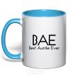 Mug with a colored handle Best auntie ever sky-blue фото