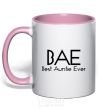 Mug with a colored handle Best auntie ever light-pink фото