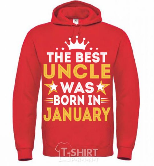 Men`s hoodie The best uncle was born in Jenuary bright-red фото
