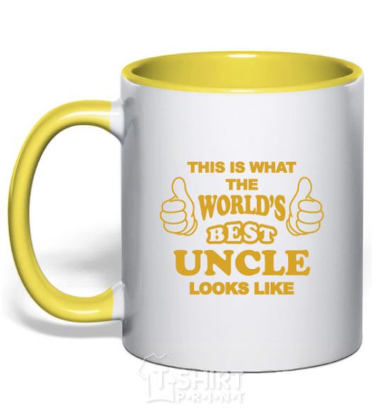 Mug with a colored handle This is the worlds best uncle looks like yellow фото