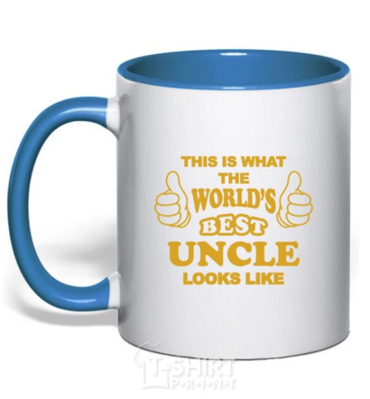 Mug with a colored handle This is the worlds best uncle looks like royal-blue фото