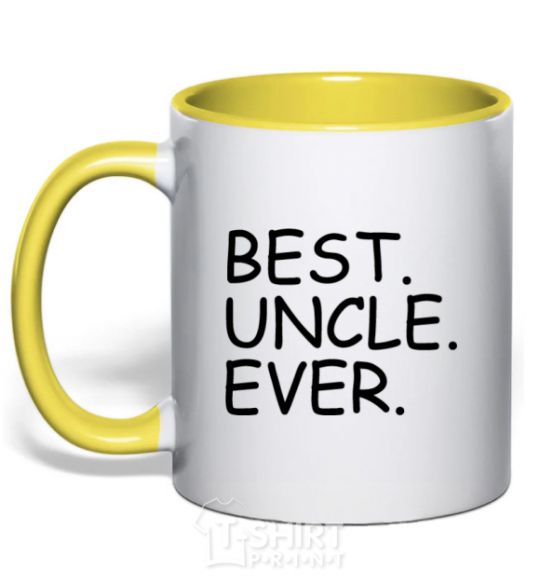 Mug with a colored handle Best uncle ever yellow фото