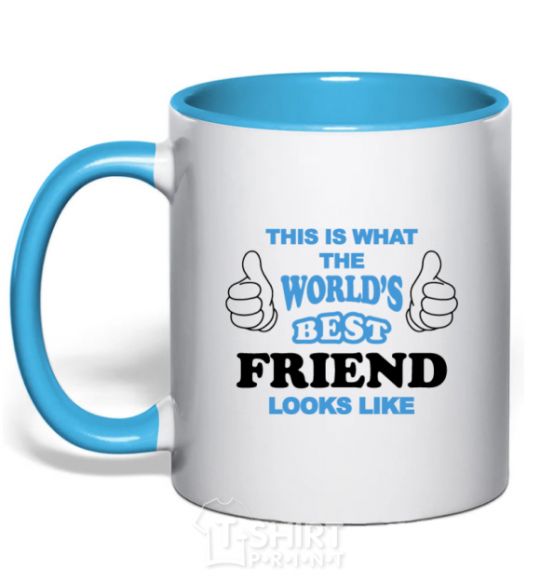 Mug with a colored handle This is the worlds best friend looks like sky-blue фото