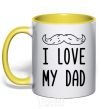 Mug with a colored handle I love my DAD inscription yellow фото