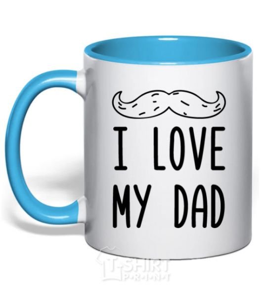 Mug with a colored handle I love my DAD inscription sky-blue фото