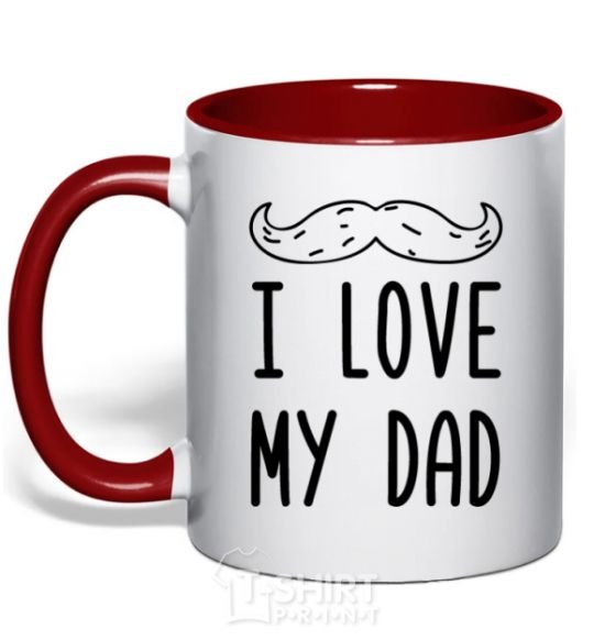 Mug with a colored handle I love my DAD inscription red фото