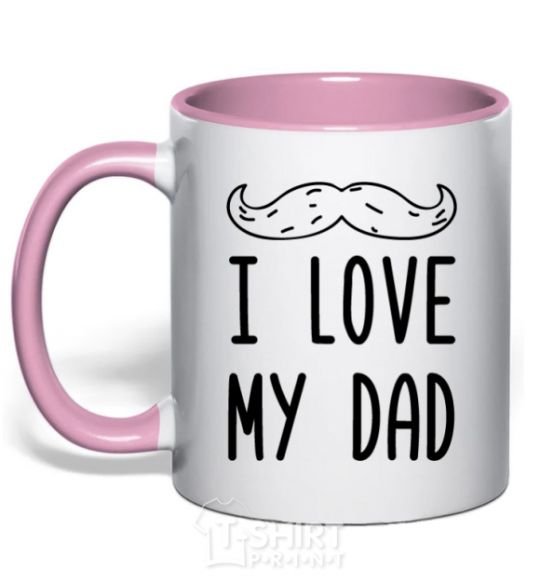 Mug with a colored handle I love my DAD inscription light-pink фото