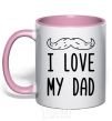 Mug with a colored handle I love my DAD inscription light-pink фото