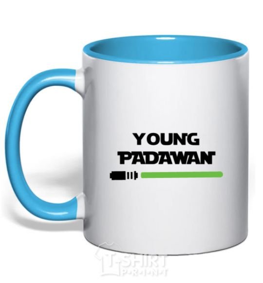 Mug with a colored handle Young Padawan sky-blue фото