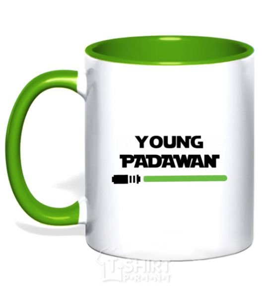 Mug with a colored handle Young Padawan kelly-green фото