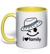 Mug with a colored handle I Love my family_DAD yellow фото