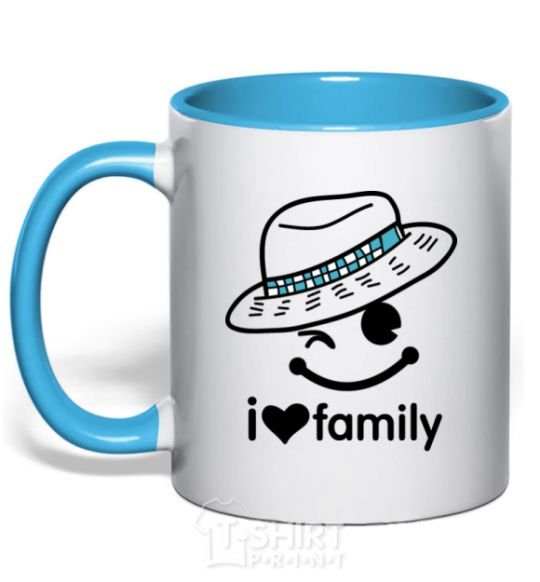 Mug with a colored handle I Love my family_DAD sky-blue фото