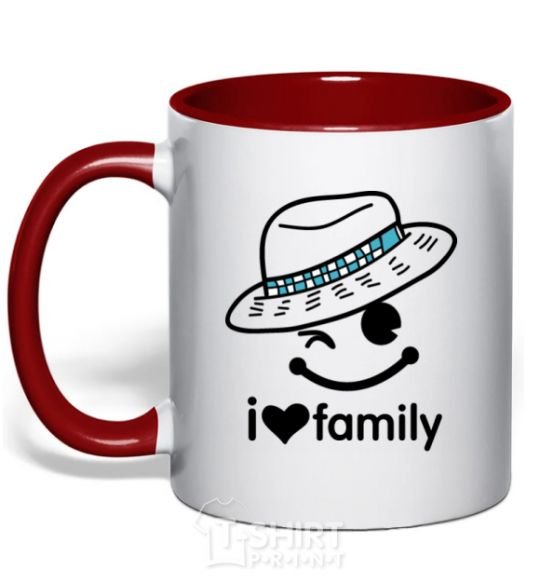 Mug with a colored handle I Love my family_DAD red фото