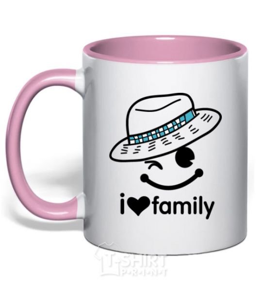 Mug with a colored handle I Love my family_DAD light-pink фото