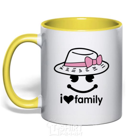 Mug with a colored handle I Love my family_MOM yellow фото