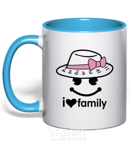 Mug with a colored handle I Love my family_MOM sky-blue фото