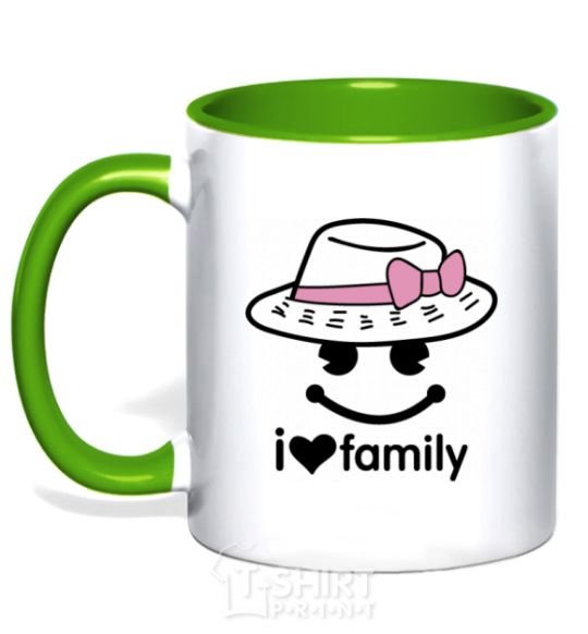Mug with a colored handle I Love my family_MOM kelly-green фото