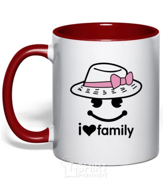 Mug with a colored handle I Love my family_MOM red фото