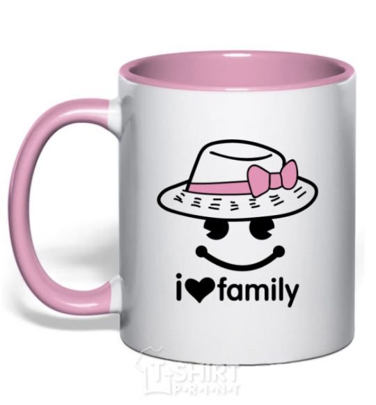 Mug with a colored handle I Love my family_MOM light-pink фото