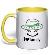 Mug with a colored handle I Love my family_Kid yellow фото