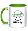 Mug with a colored handle I Love my family_Kid kelly-green фото