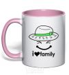 Mug with a colored handle I Love my family_Kid light-pink фото