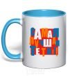 Mug with a colored handle The best aunt ever sky-blue фото