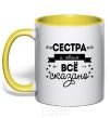 Mug with a colored handle Sister and that says it all yellow фото