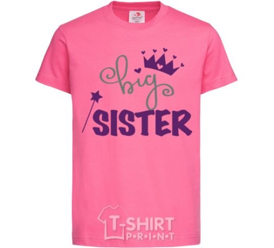 Детская футболка Big sister фиолетовая надпись Ярко-розовый фото