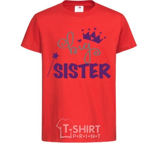 Детская футболка Big sister фиолетовая надпись Красный фото