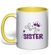 Mug with a colored handle Big sister purple lettering yellow фото