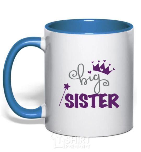 Mug with a colored handle Big sister purple lettering royal-blue фото