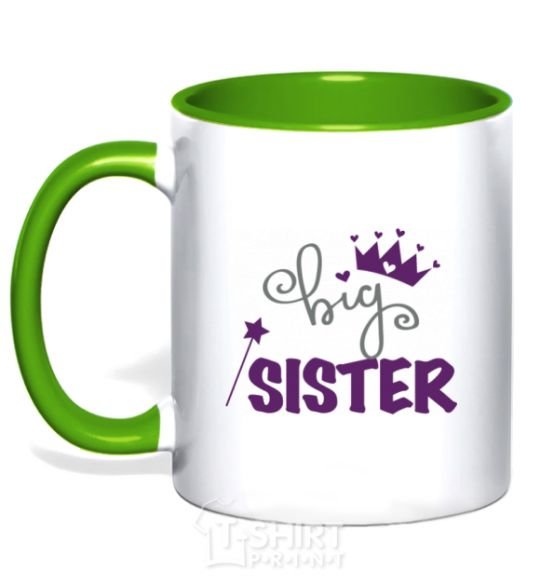 Mug with a colored handle Big sister purple lettering kelly-green фото