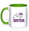 Mug with a colored handle Big sister purple lettering kelly-green фото