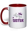 Mug with a colored handle Big sister purple lettering red фото