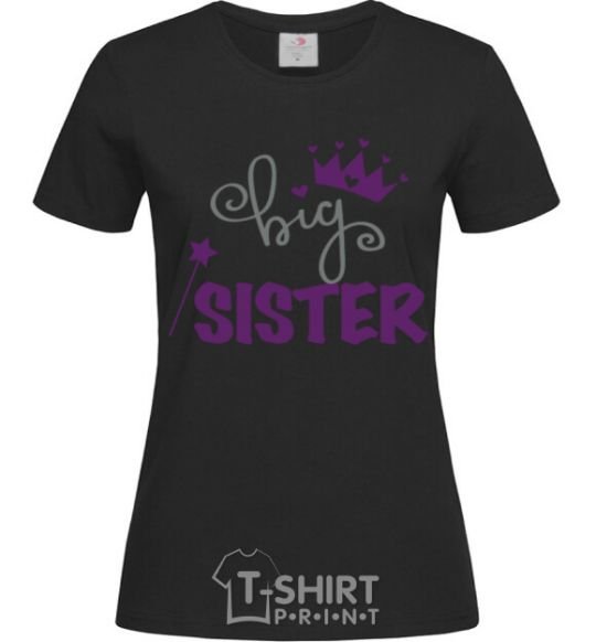 Women's T-shirt Big sister purple lettering black фото