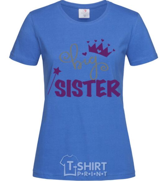 Women's T-shirt Big sister purple lettering royal-blue фото