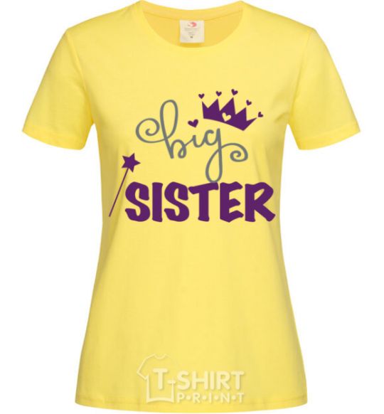 Women's T-shirt Big sister purple lettering cornsilk фото