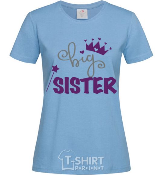 Women's T-shirt Big sister purple lettering sky-blue фото