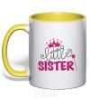 Mug with a colored handle Little sister V.1 yellow фото