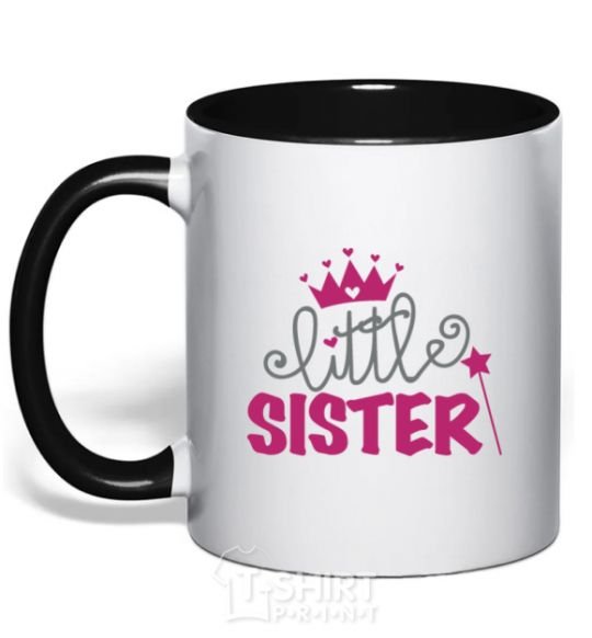 Mug with a colored handle Little sister V.1 black фото