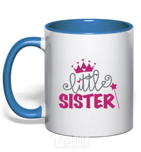 Mug with a colored handle Little sister V.1 royal-blue фото