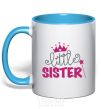 Mug with a colored handle Little sister V.1 sky-blue фото