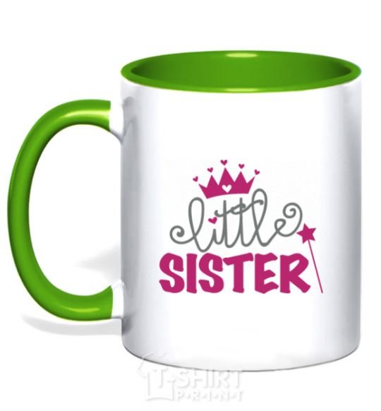 Mug with a colored handle Little sister V.1 kelly-green фото