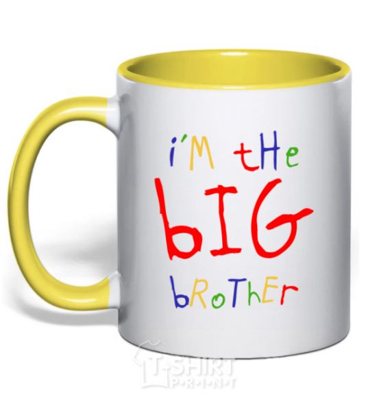 Mug with a colored handle I am the big brother yellow фото