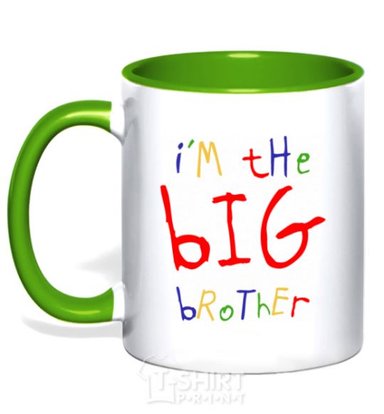Mug with a colored handle I am the big brother kelly-green фото