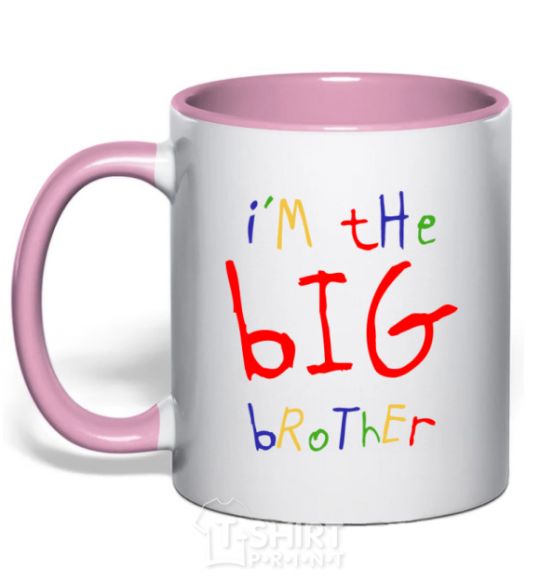 Mug with a colored handle I am the big brother light-pink фото