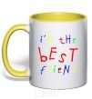 Mug with a colored handle I am the best friend yellow фото