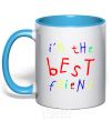 Mug with a colored handle I am the best friend sky-blue фото