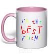 Mug with a colored handle I am the best friend light-pink фото